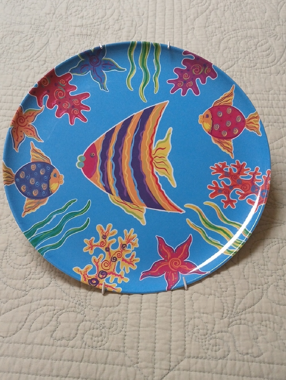 Blue Tropical Fish Pattern Decorative Plastic Plate
